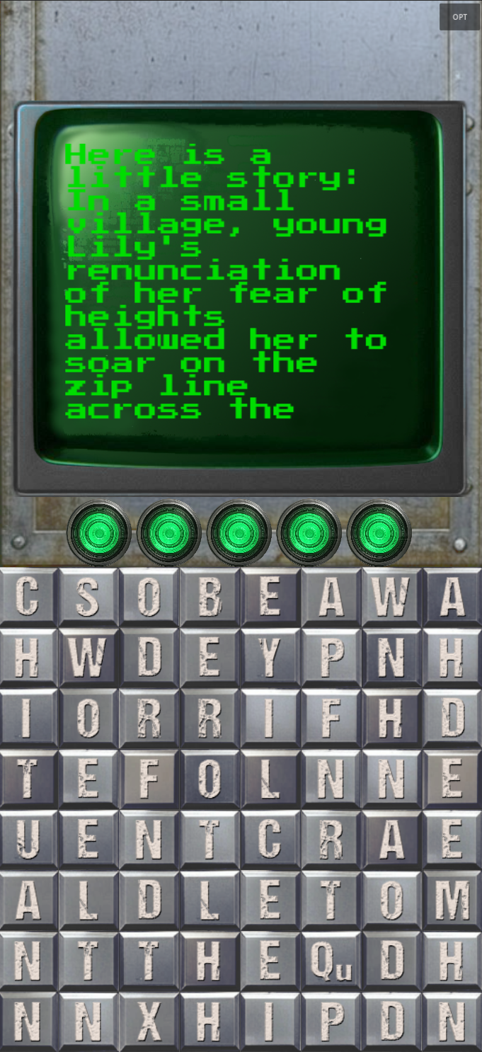 Lexical Works — the game weaving the player's words into a short story on the CRT