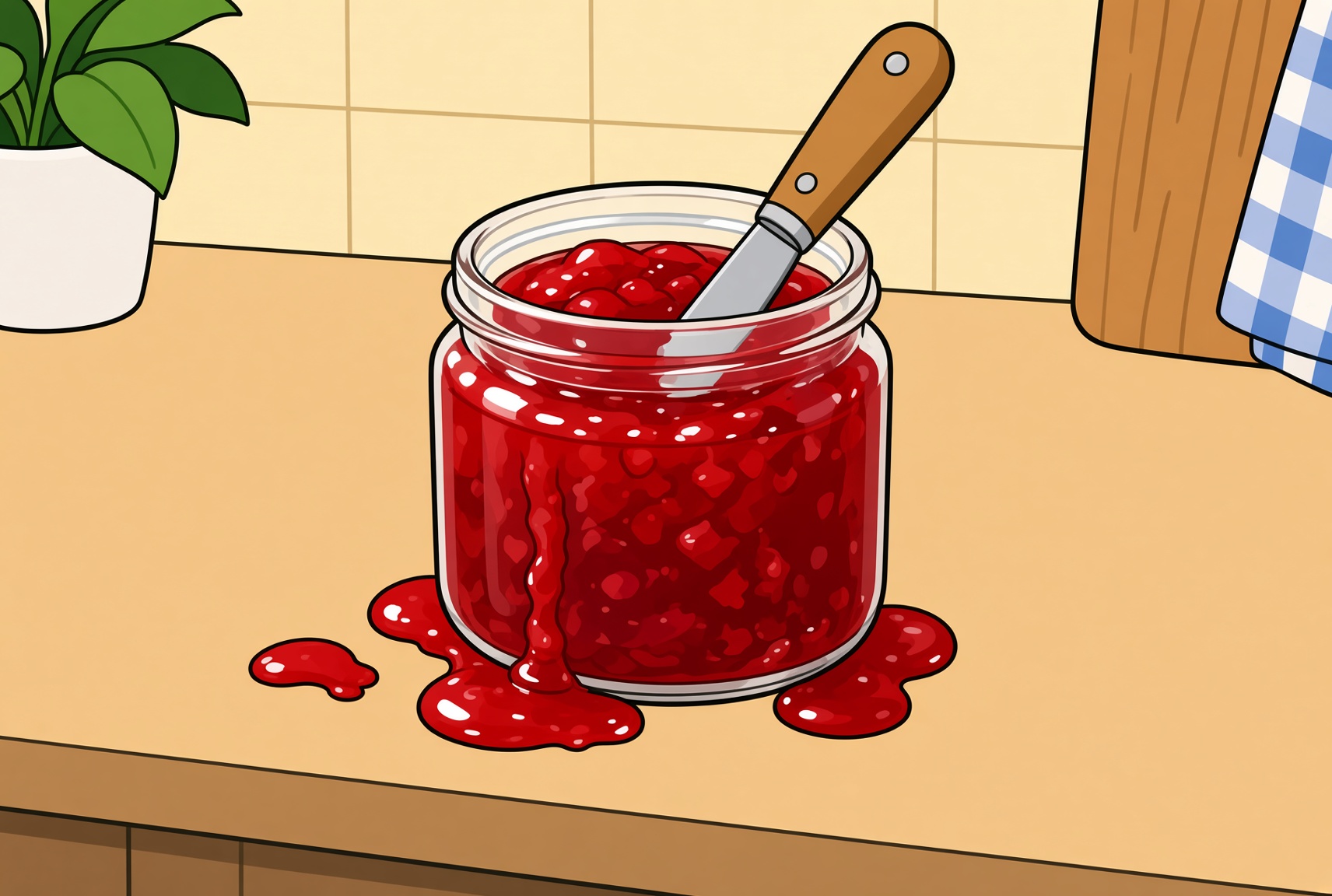 A jar of jam with a knife in it