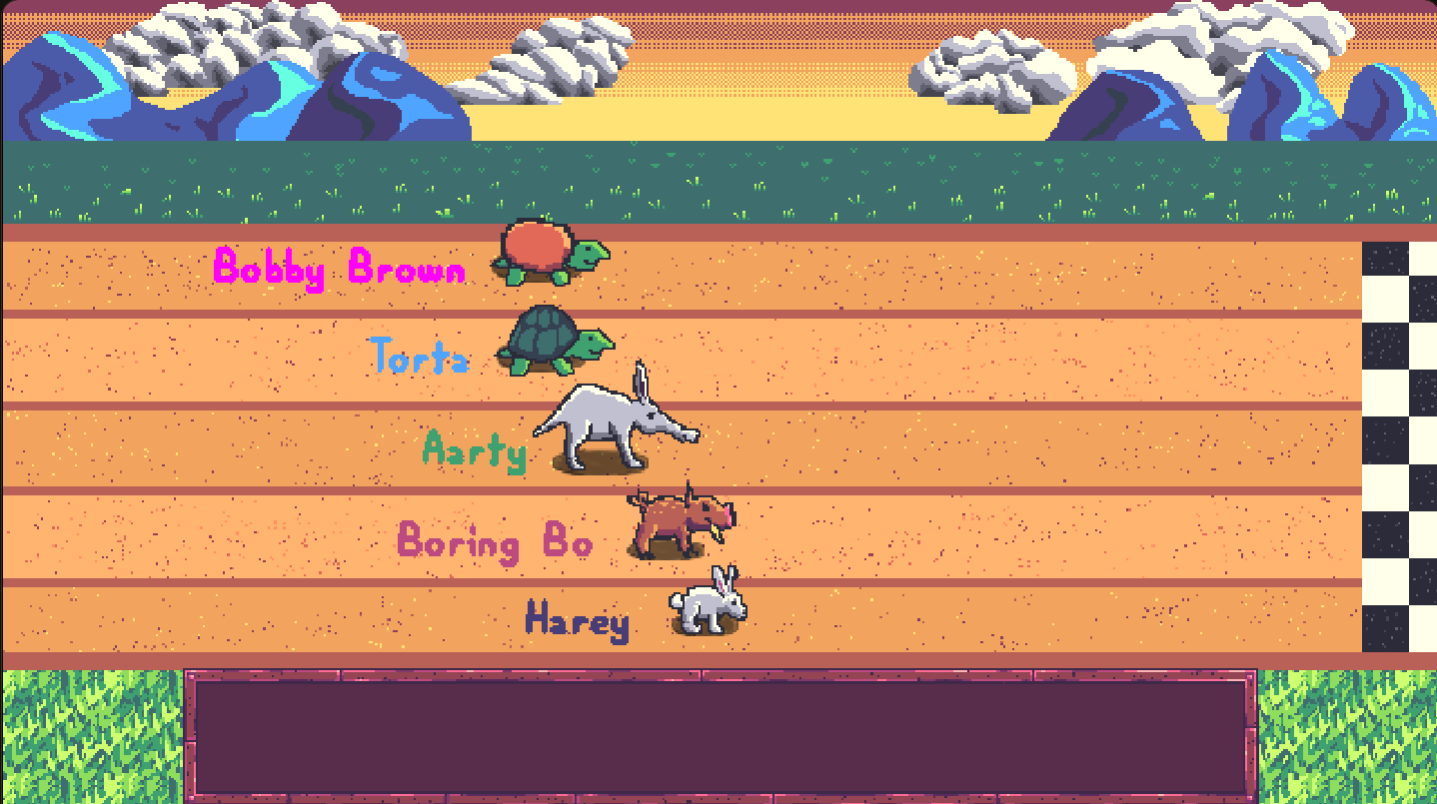 Starting line — the field of named racers waiting on their lanes